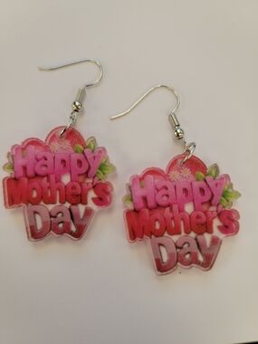 Happy Mother's Day Pink Dangle Earrings